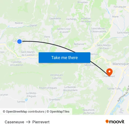Caseneuve to Pierrevert map