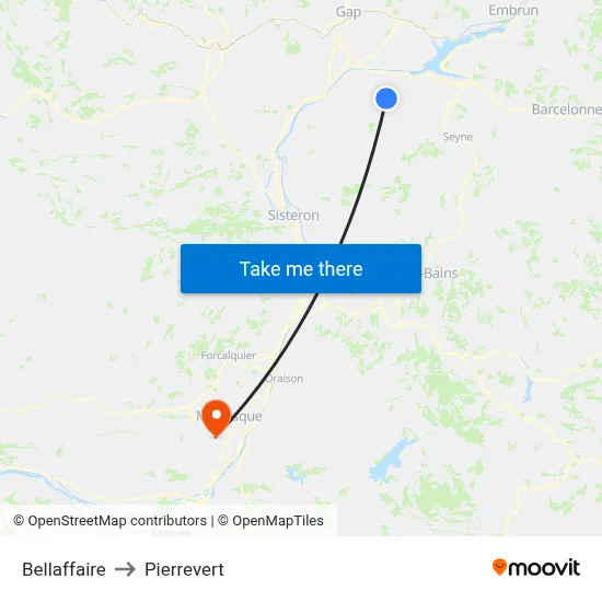 Bellaffaire to Pierrevert map