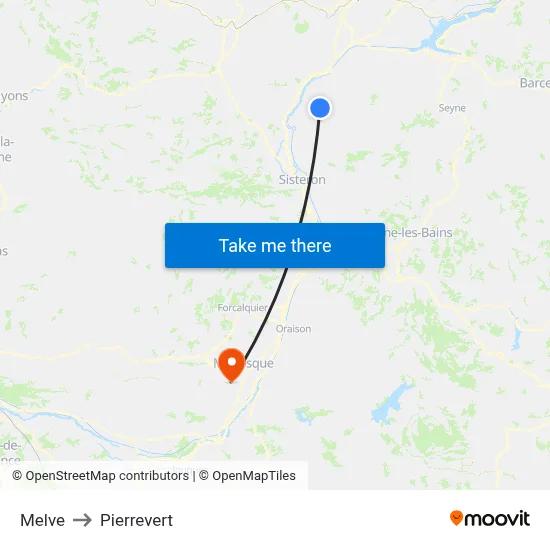 Melve to Pierrevert map
