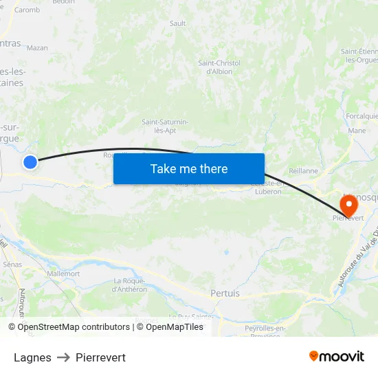 Lagnes to Pierrevert map