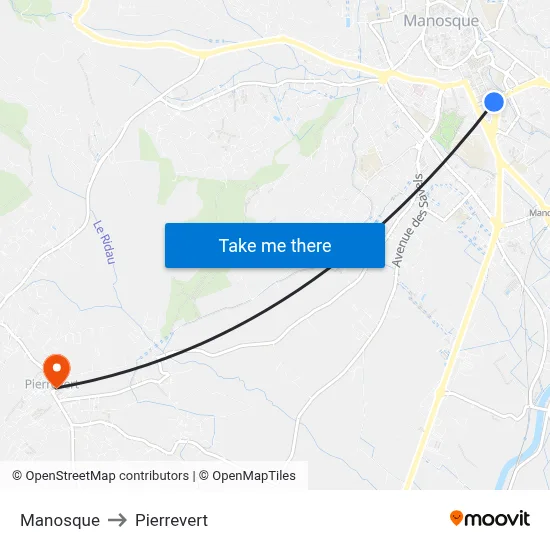 Manosque to Pierrevert map