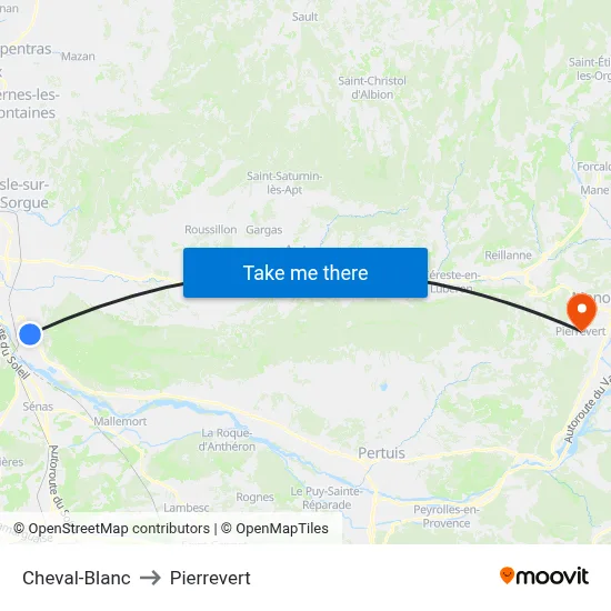 Cheval-Blanc to Pierrevert map