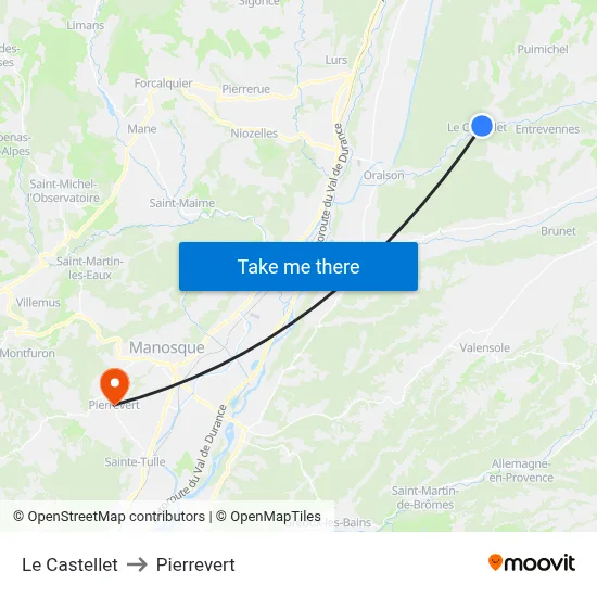 Le Castellet to Pierrevert map