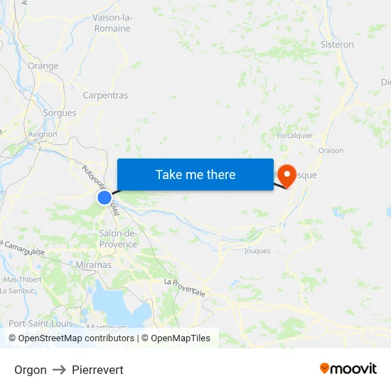 Orgon to Pierrevert map