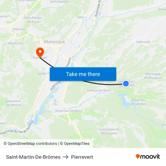 Saint-Martin-De-Brômes to Pierrevert map