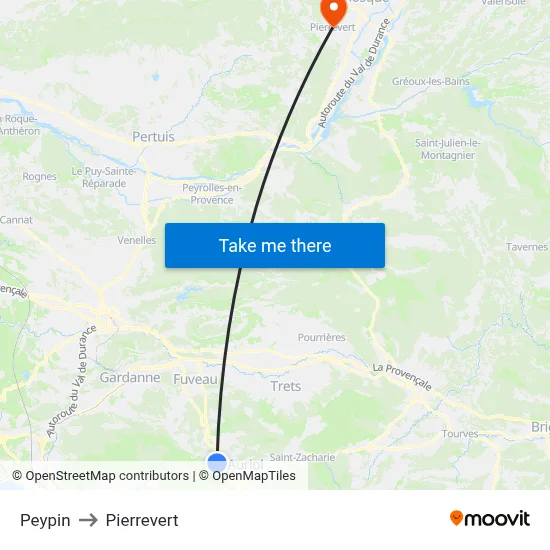 Peypin to Pierrevert map