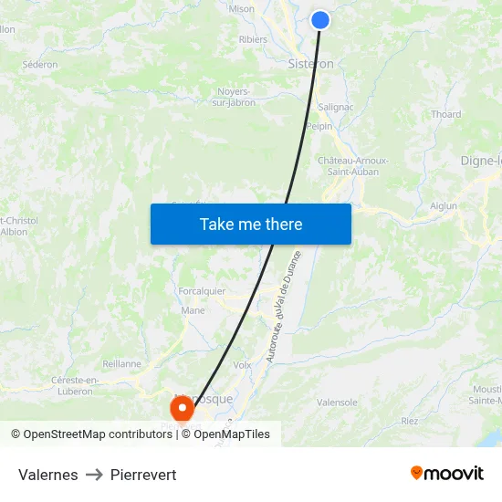 Valernes to Pierrevert map