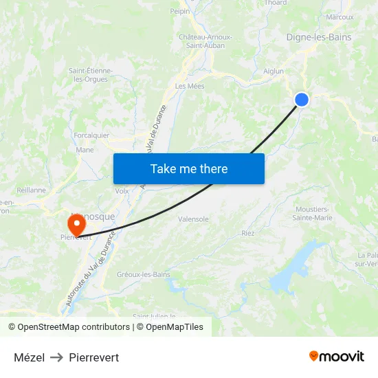 Mézel to Pierrevert map