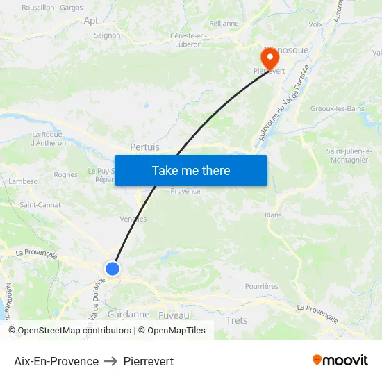 Aix-En-Provence to Pierrevert map