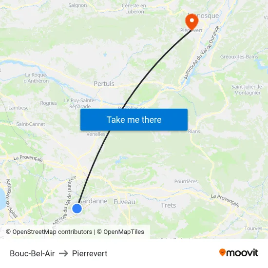 Bouc-Bel-Air to Pierrevert map