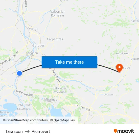 Tarascon to Pierrevert map
