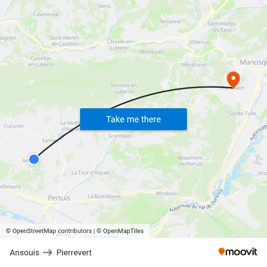 Ansouis to Pierrevert map