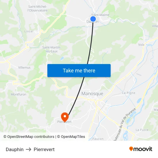 Dauphin to Pierrevert map
