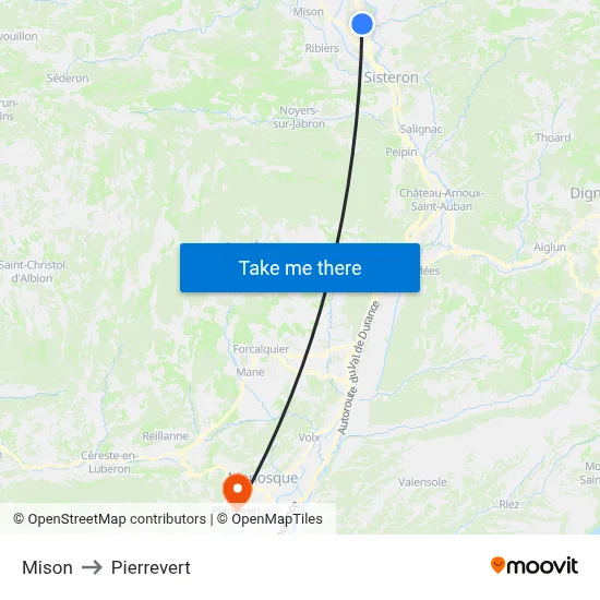Mison to Pierrevert map