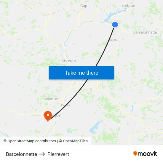 Barcelonnette to Pierrevert map