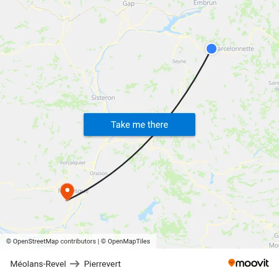 Méolans-Revel to Pierrevert map