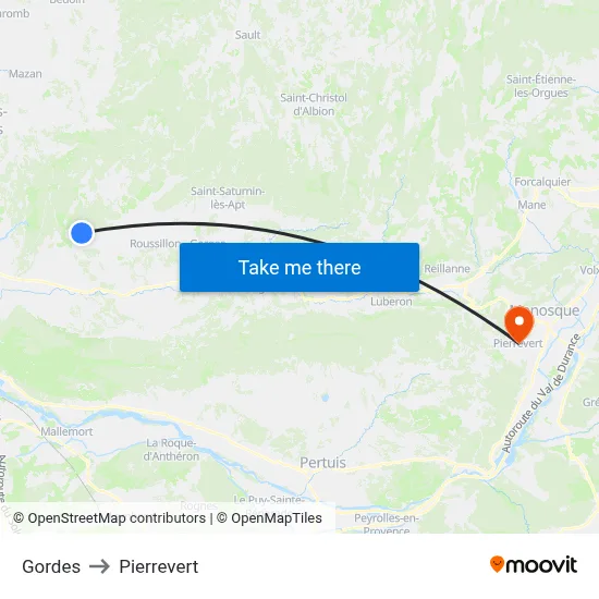 Gordes to Pierrevert map