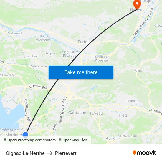 Gignac-La-Nerthe to Pierrevert map