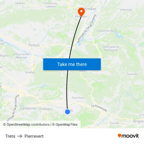 Trets to Pierrevert map