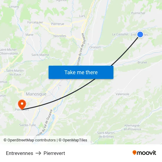Entrevennes to Pierrevert map