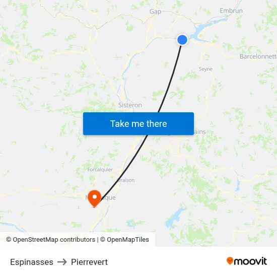 Espinasses to Pierrevert map