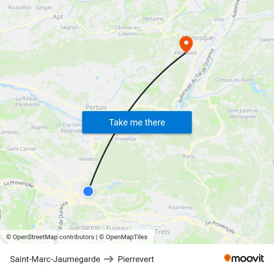 Saint-Marc-Jaumegarde to Pierrevert map