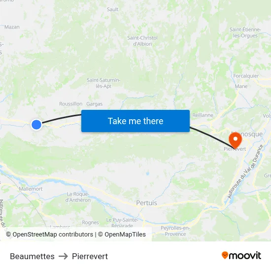 Beaumettes to Pierrevert map