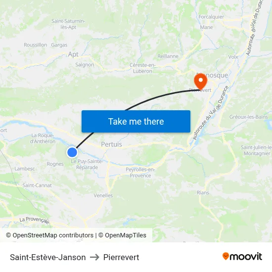 Saint-Estève-Janson to Pierrevert map