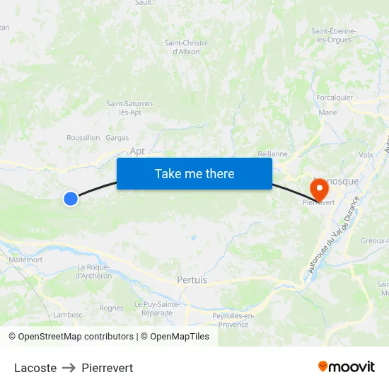 Lacoste to Pierrevert map