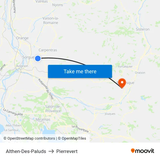 Althen-Des-Paluds to Pierrevert map