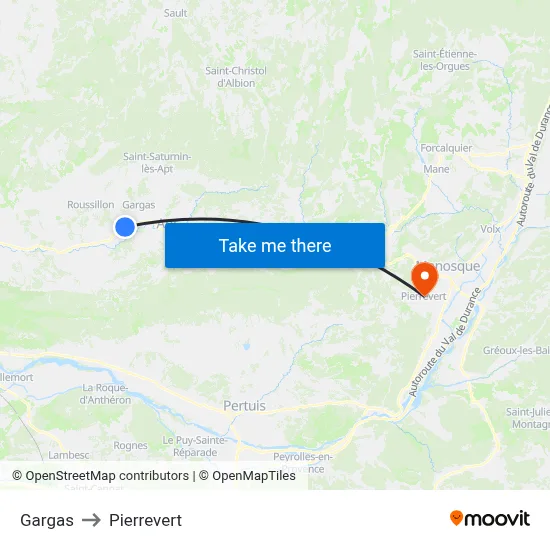 Gargas to Pierrevert map