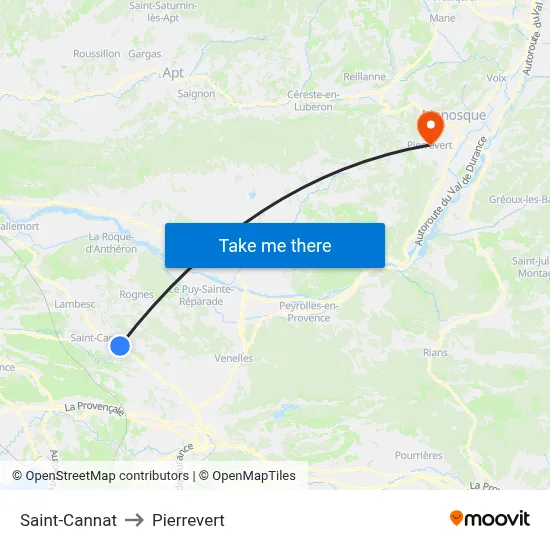 Saint-Cannat to Pierrevert map