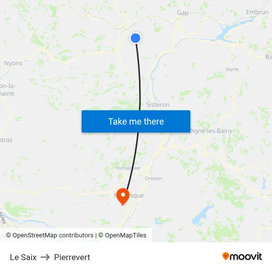 Le Saix to Pierrevert map