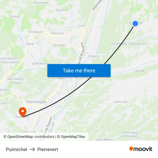 Puimichel to Pierrevert map