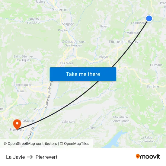 La Javie to Pierrevert map