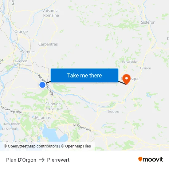 Plan-D'Orgon to Pierrevert map