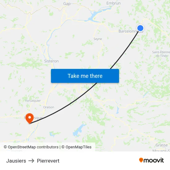 Jausiers to Pierrevert map