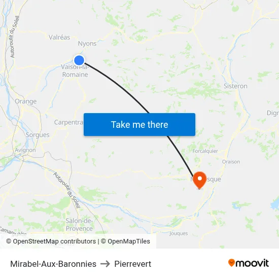 Mirabel-Aux-Baronnies to Pierrevert map
