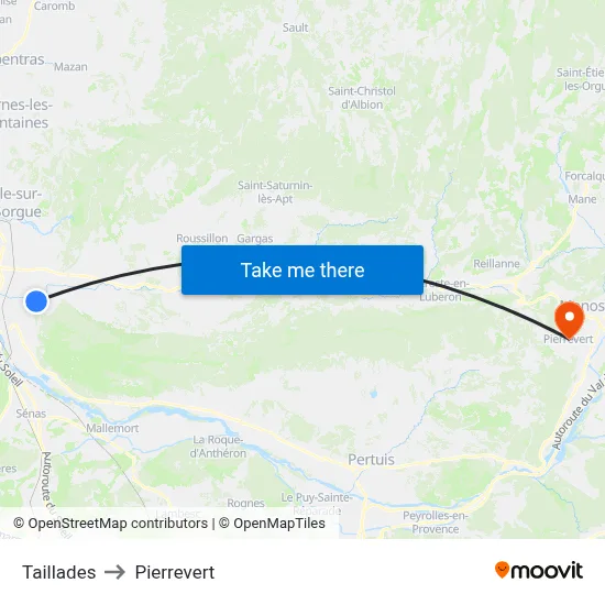 Taillades to Pierrevert map