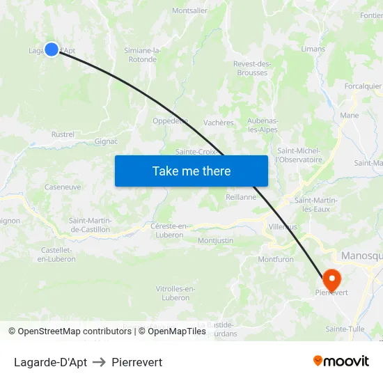 Lagarde-D'Apt to Pierrevert map