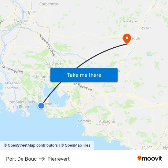 Port-De-Bouc to Pierrevert map