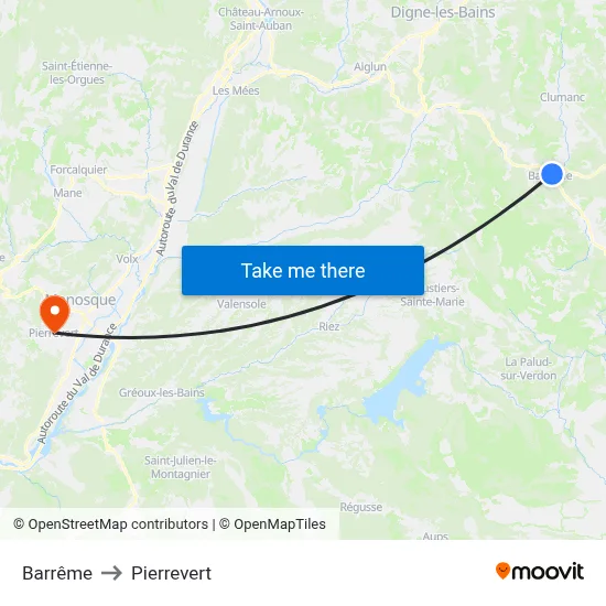Barrême to Pierrevert map