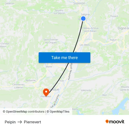 Peipin to Pierrevert map