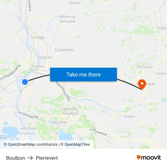 Boulbon to Pierrevert map