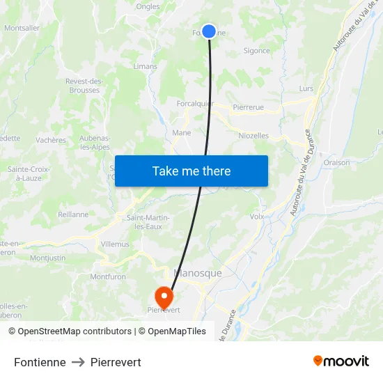 Fontienne to Pierrevert map