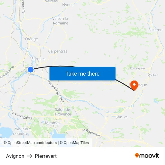 Avignon to Pierrevert map