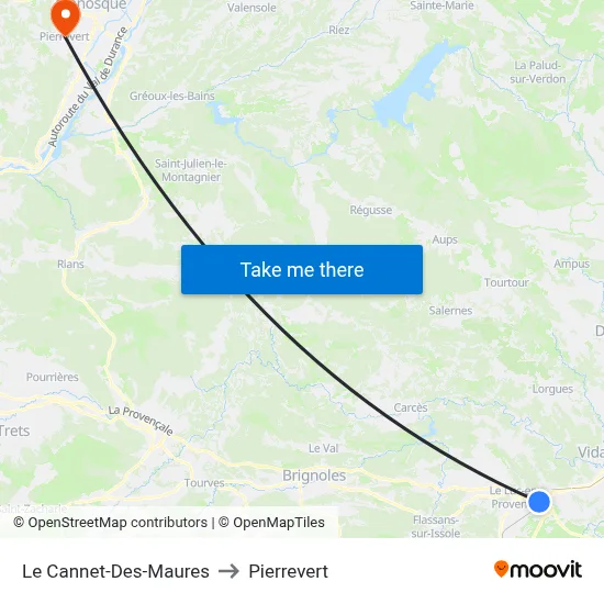 Le Cannet-Des-Maures to Pierrevert map