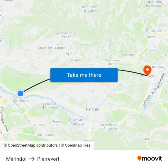 Mérindol to Pierrevert map