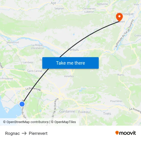 Rognac to Pierrevert map