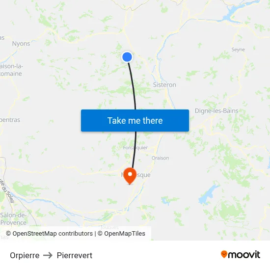 Orpierre to Pierrevert map